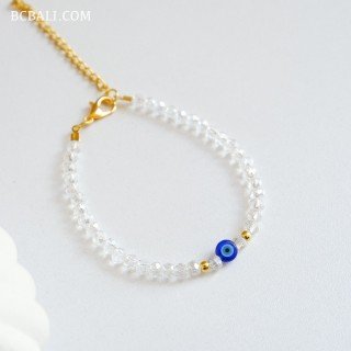 Handcrafted Evil Eye Crystal Beads Bracelet Handmade in Bali